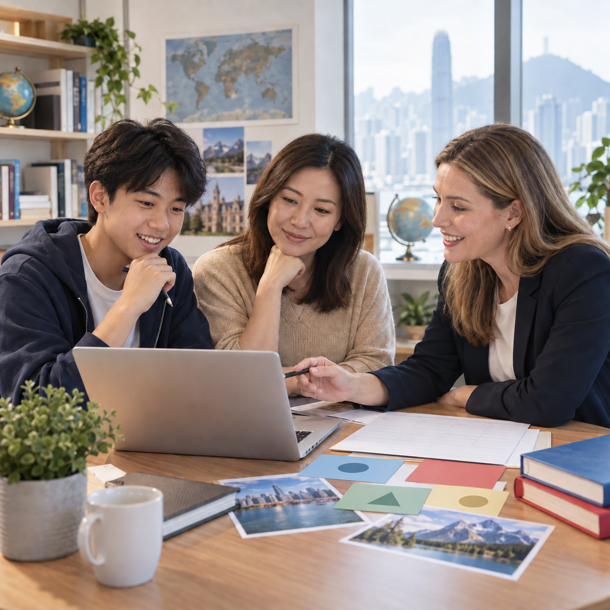 學生與家長一起討論升學計劃 / Student and parent discussing study options